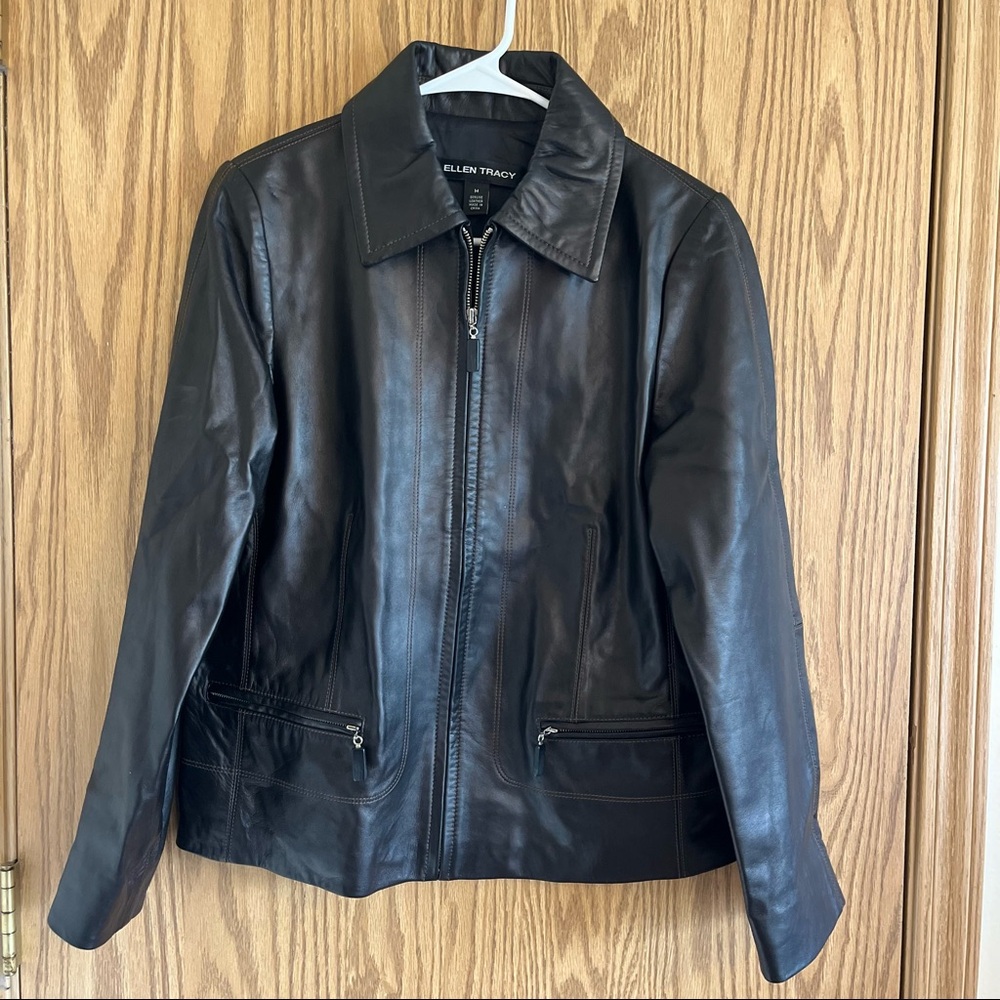 Ellen Tracy black leather jacket